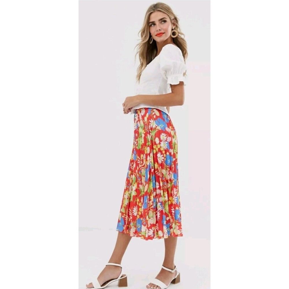 Twisted Wunder Lond Colorful Loud Floral Maxi Pleated Skirt Elastic Waist Sz 2